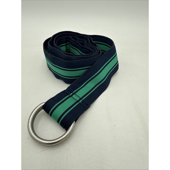 Vineyard Vines Belt Sz M Patch Work D Ring Green Blue Striped Preppy Classic - Picture 1 of 5